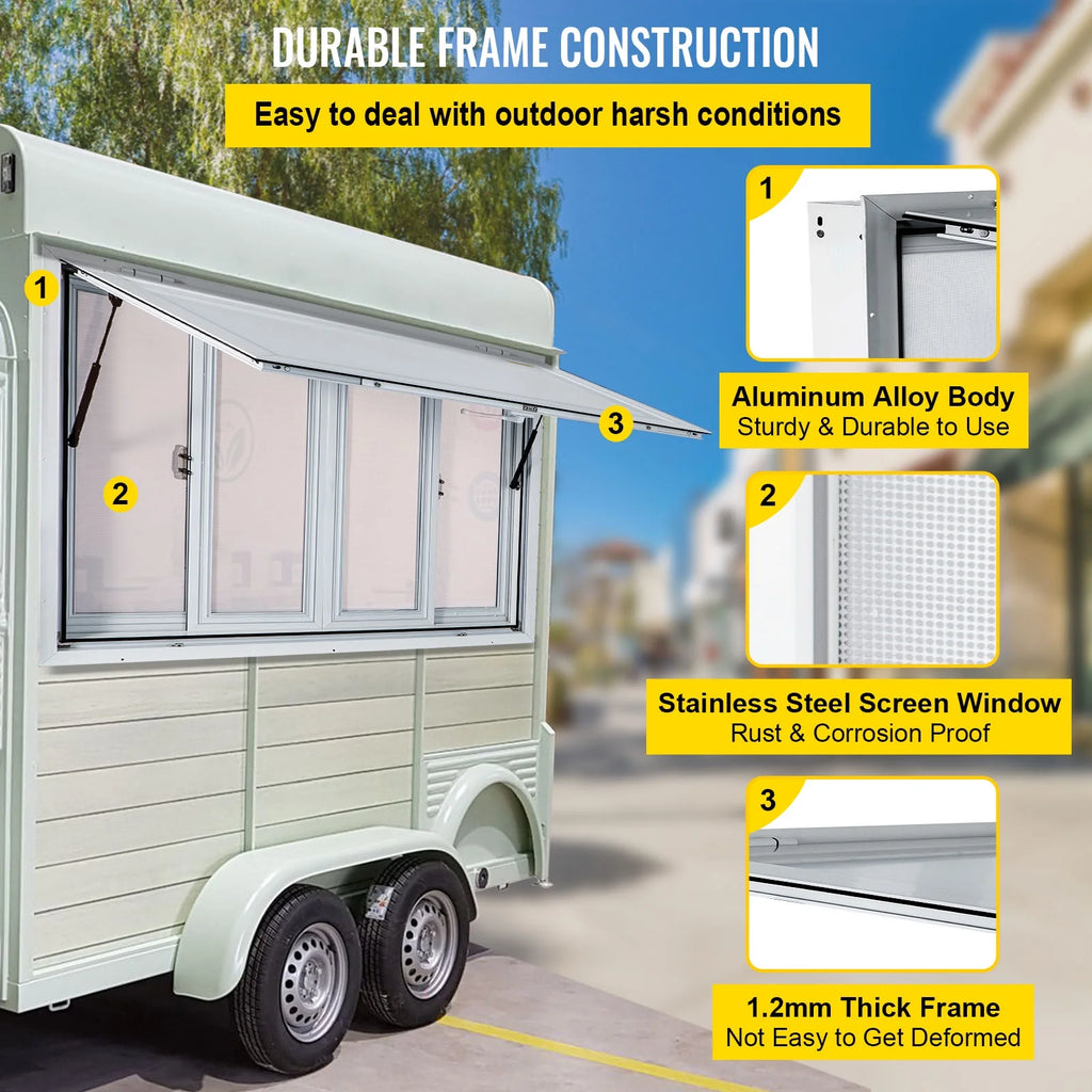 60 x 36 inches Aluminum Food Truck Service Window with 4 Horizontal Sliding Screens X1873