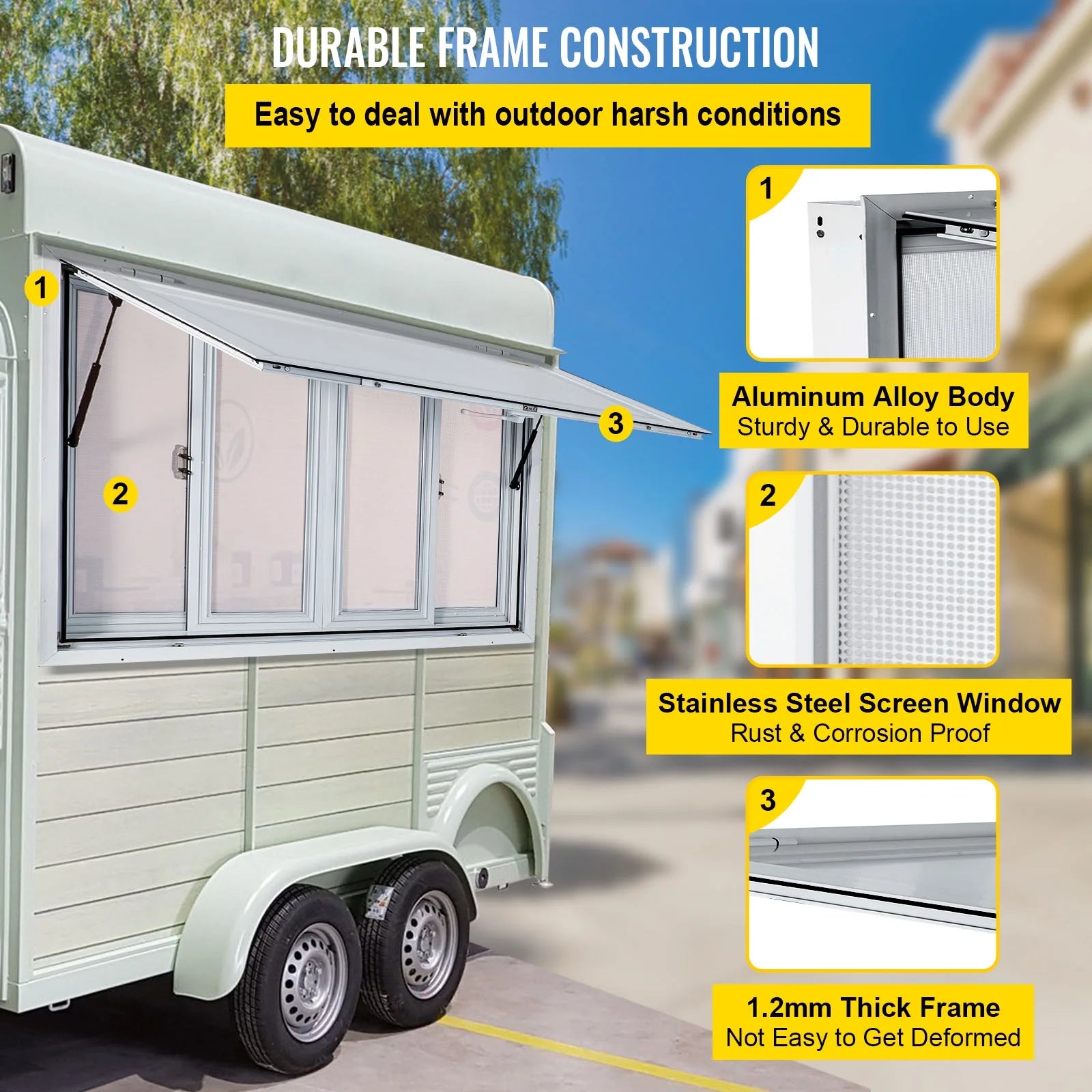 60 x 36 inches Aluminum Food Truck Service Window with 4 Horizontal Sliding Screens X1873