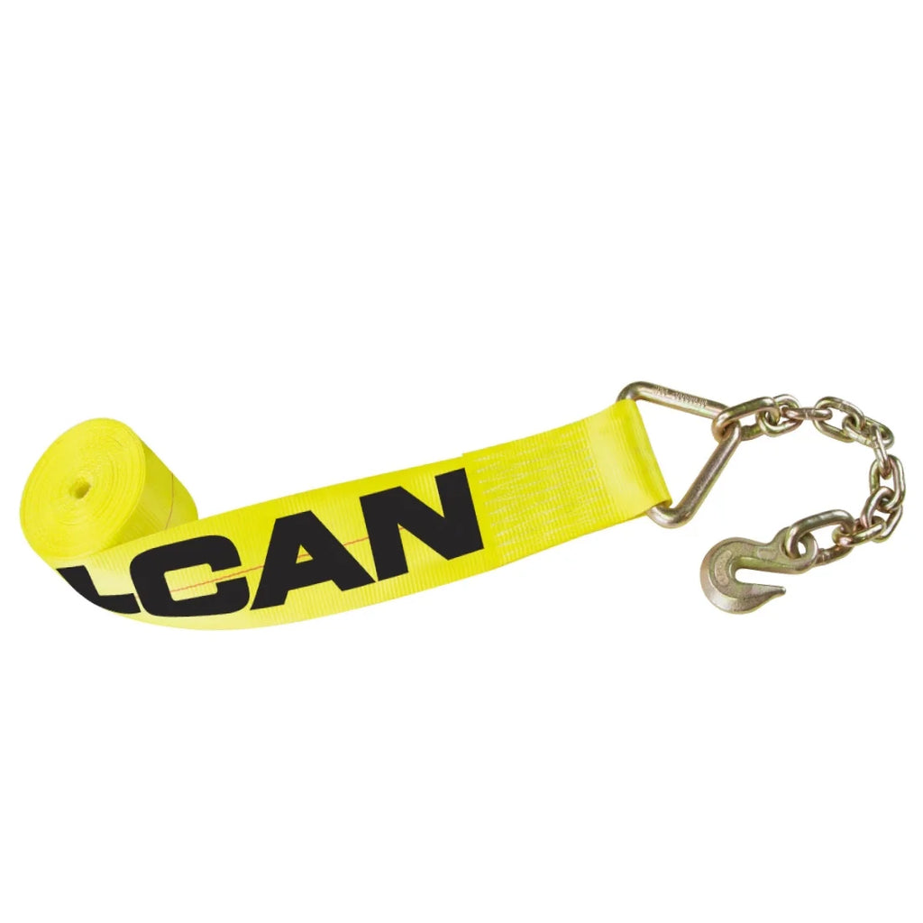 4 Inch x 30 Foot Yellow Winch Strap with Chain Anchor D686755