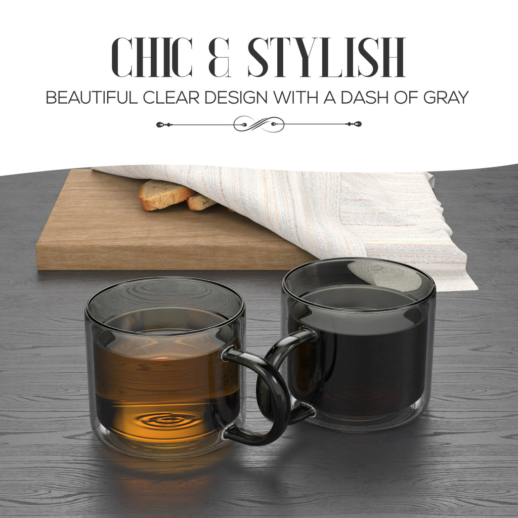 Gray Glass Coffee Mugs Set of 2 with Handle A168