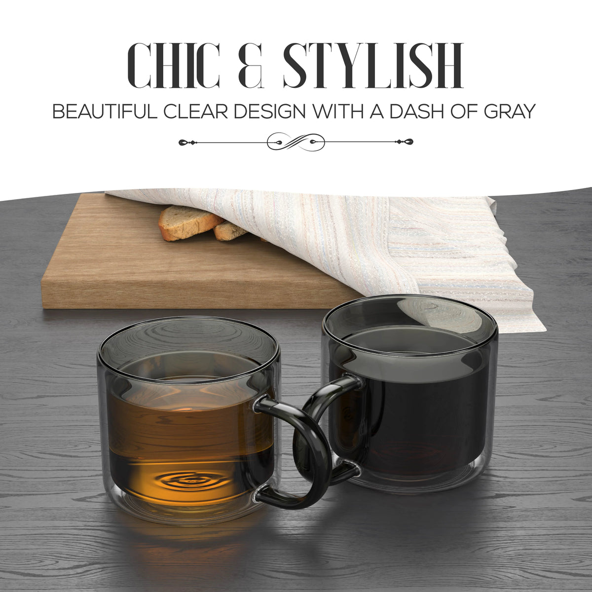 Gray Glass Coffee Mugs Set of 2 with Handle A168