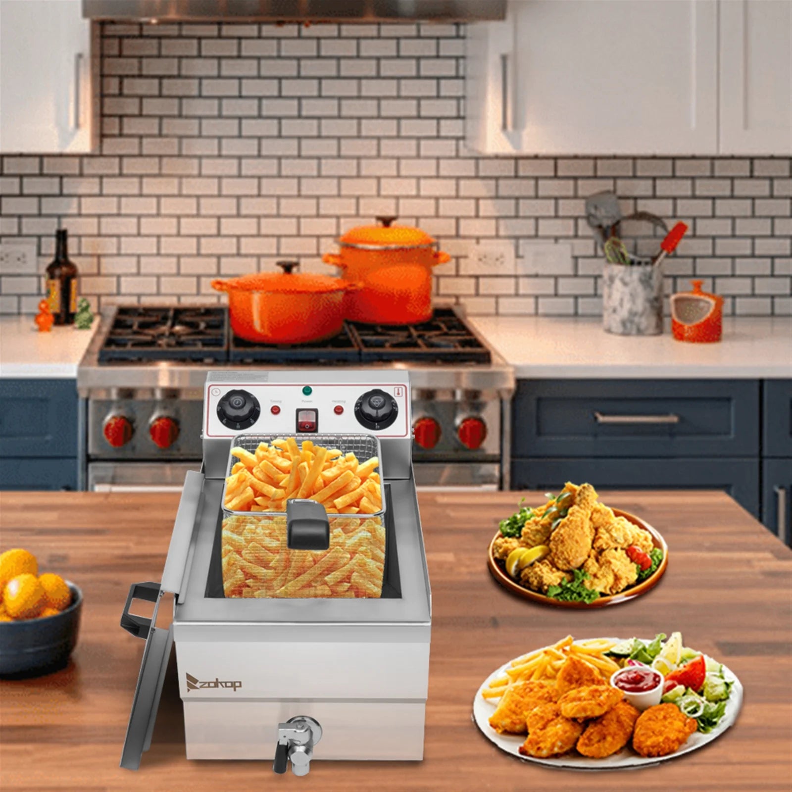 8.5QT Stainless Steel Single Tank Deep Fryer 1700W W301987