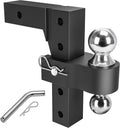 Adjustable Trailer Hitch Ball Mount, 2-Inch Receiver, 6-Inch Drop, Forged Aluminum Shank, 2'' & 2-5/16'' Combo Tow Balls, Stainless Steel Pins, Black P755836