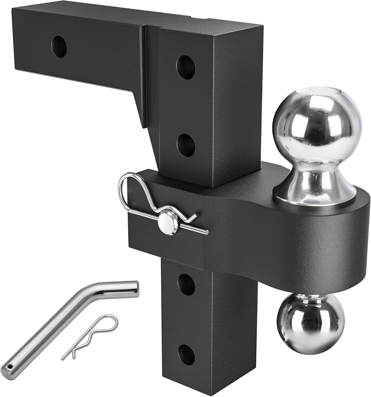 Adjustable Trailer Hitch Ball Mount, 2-Inch Receiver, 6-Inch Drop, Forged Aluminum Shank, 2'' & 2-5/16'' Combo Tow Balls, Stainless Steel Pins, Black P755836
