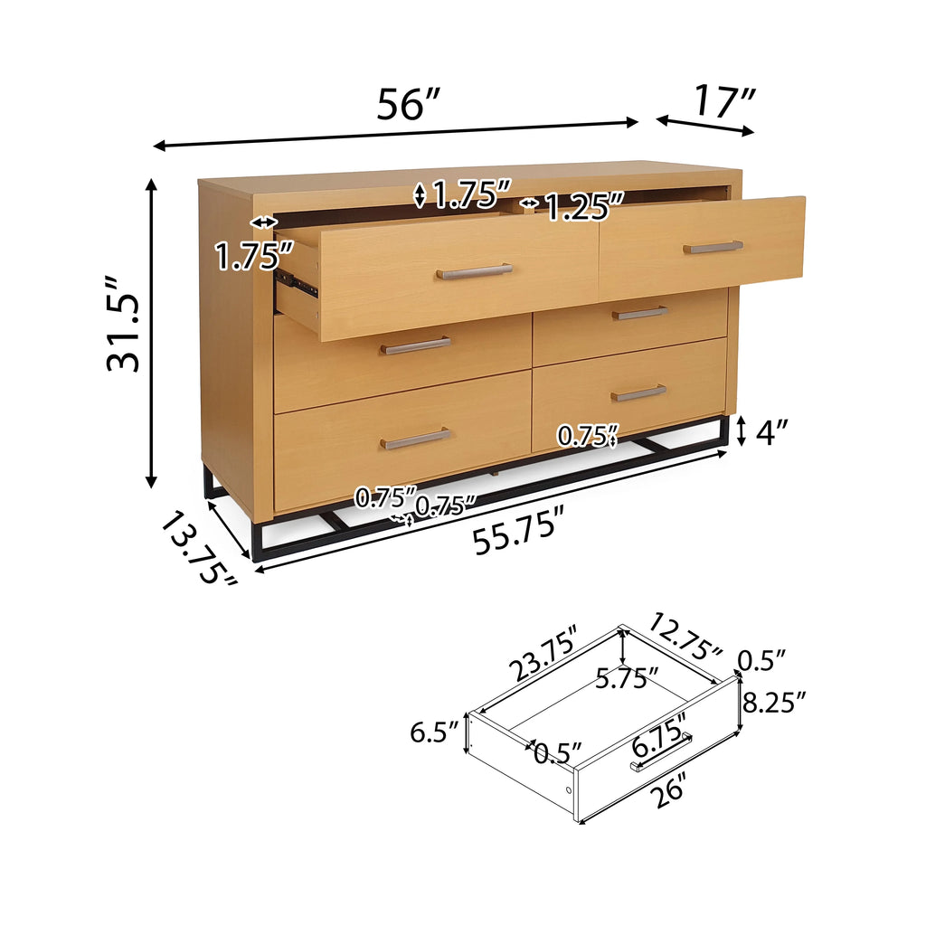 Faux Wood 6 Drawer Double Dresser Q6076