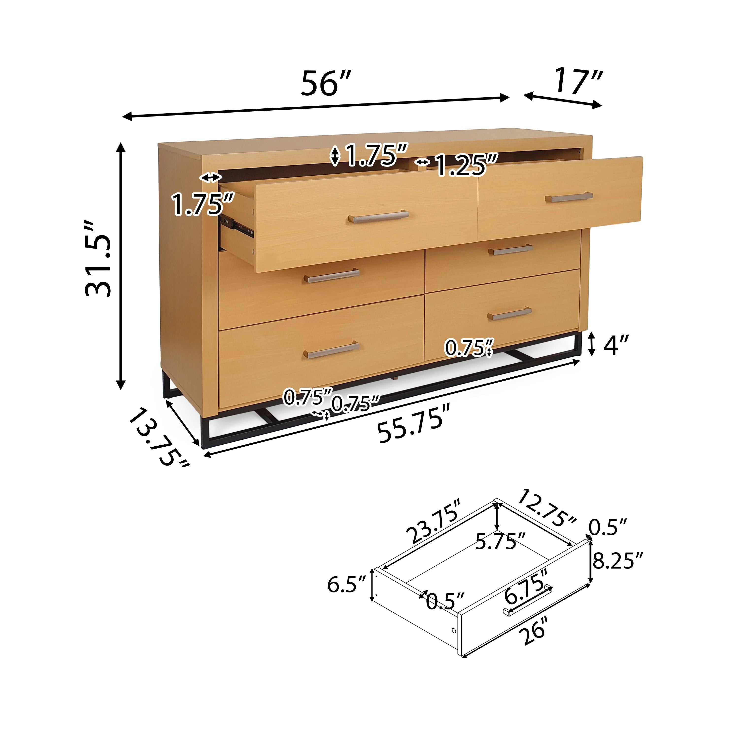 Faux Wood 6 Drawer Double Dresser Q6076
