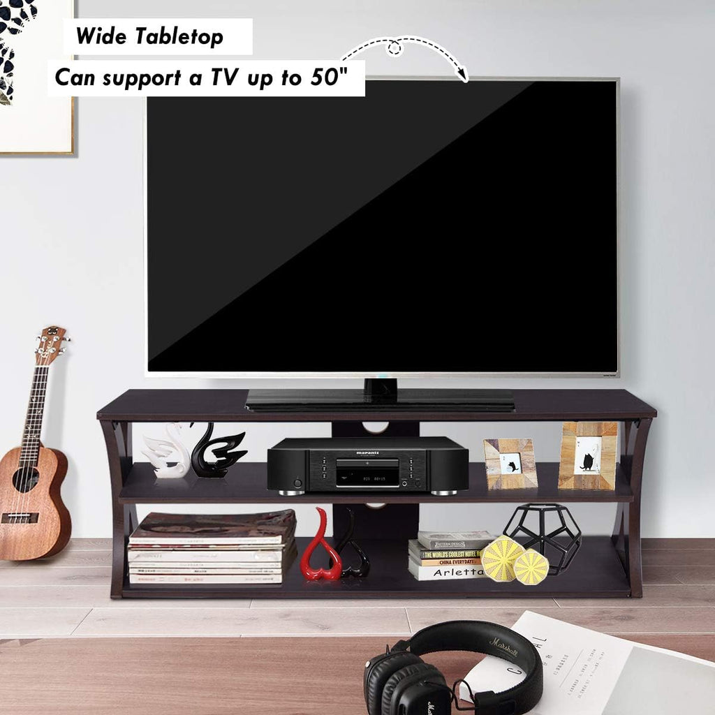 3-Tier TV Stand Storage Console with Storage Shelves (Wood Top) G1376
