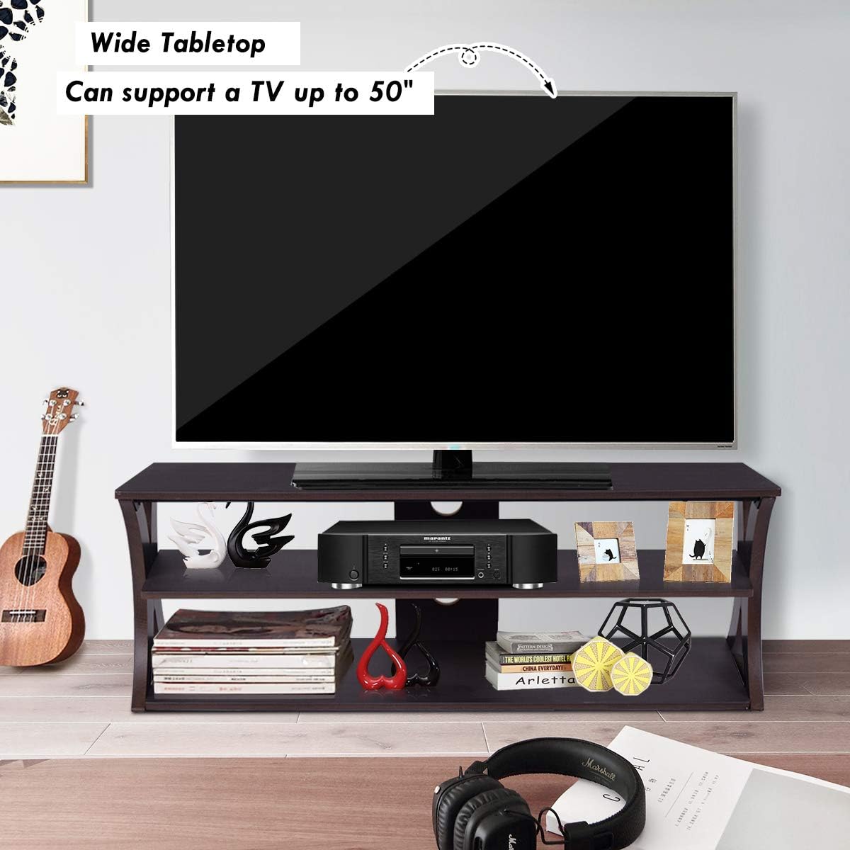 3-Tier TV Stand Storage Console with Storage Shelves (Wood Top) G1376