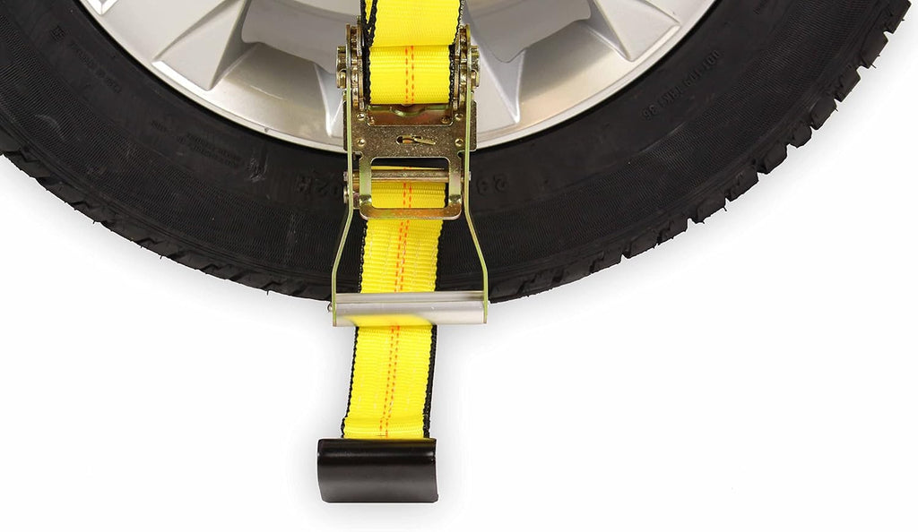 4 Pack Car Wheel Lasso Straps with Flat Hook and Ratchet X7398