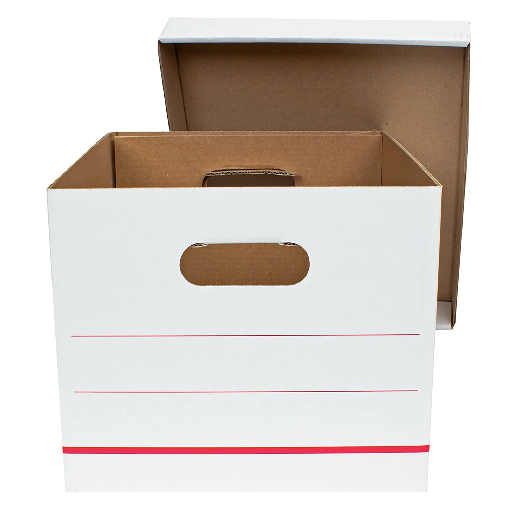 Corrugated Storage Boxes, Letter/Legal Size, 15" x 12" x 10", 60% Recycled, White/Red, Pack Of 10 F4859