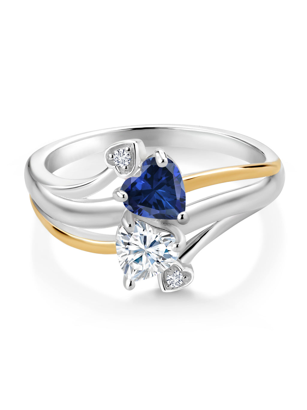 925 Silver 10K Yellow Gold Lab Grown Diamond Ring Created Sapphire Moissanite F6219