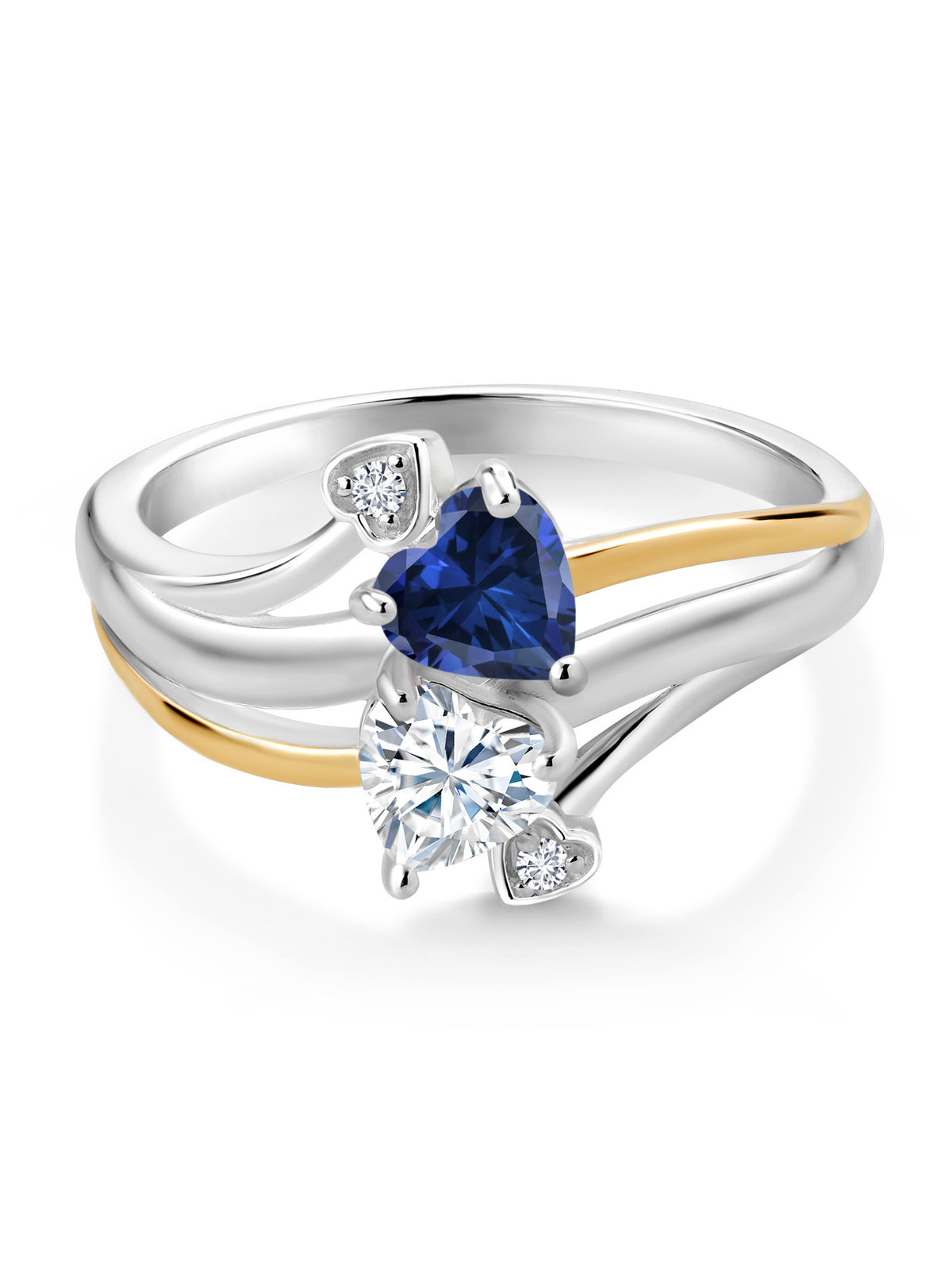 925 Silver 10K Yellow Gold Lab Grown Diamond Ring Created Sapphire Moissanite F6219