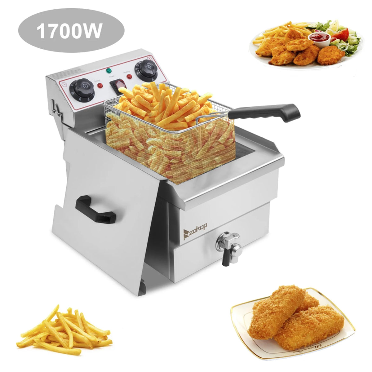 8.5QT Stainless Steel Single Tank Deep Fryer 1700W W301987
