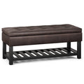 Distressed Brown Faux Leather Storage Ottoman Bench T732361