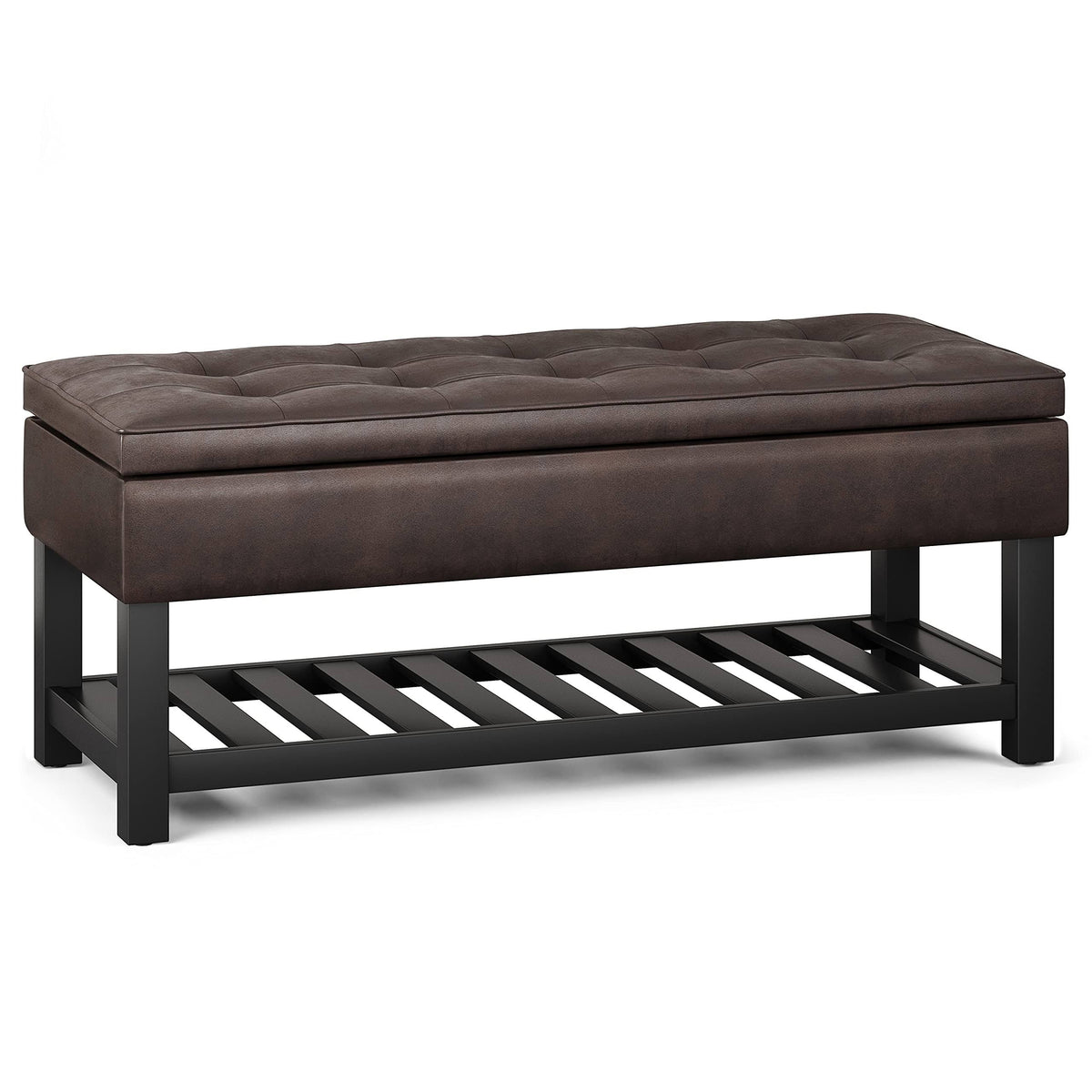 Distressed Brown Faux Leather Storage Ottoman Bench T732361
