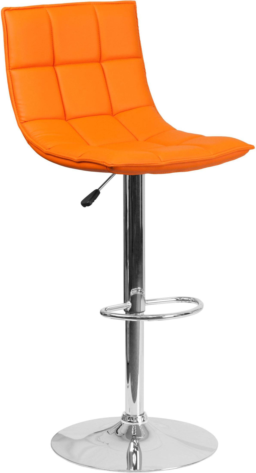 Orange Quilted Vinyl Adjustable Height Barstool with Chrome Base F866