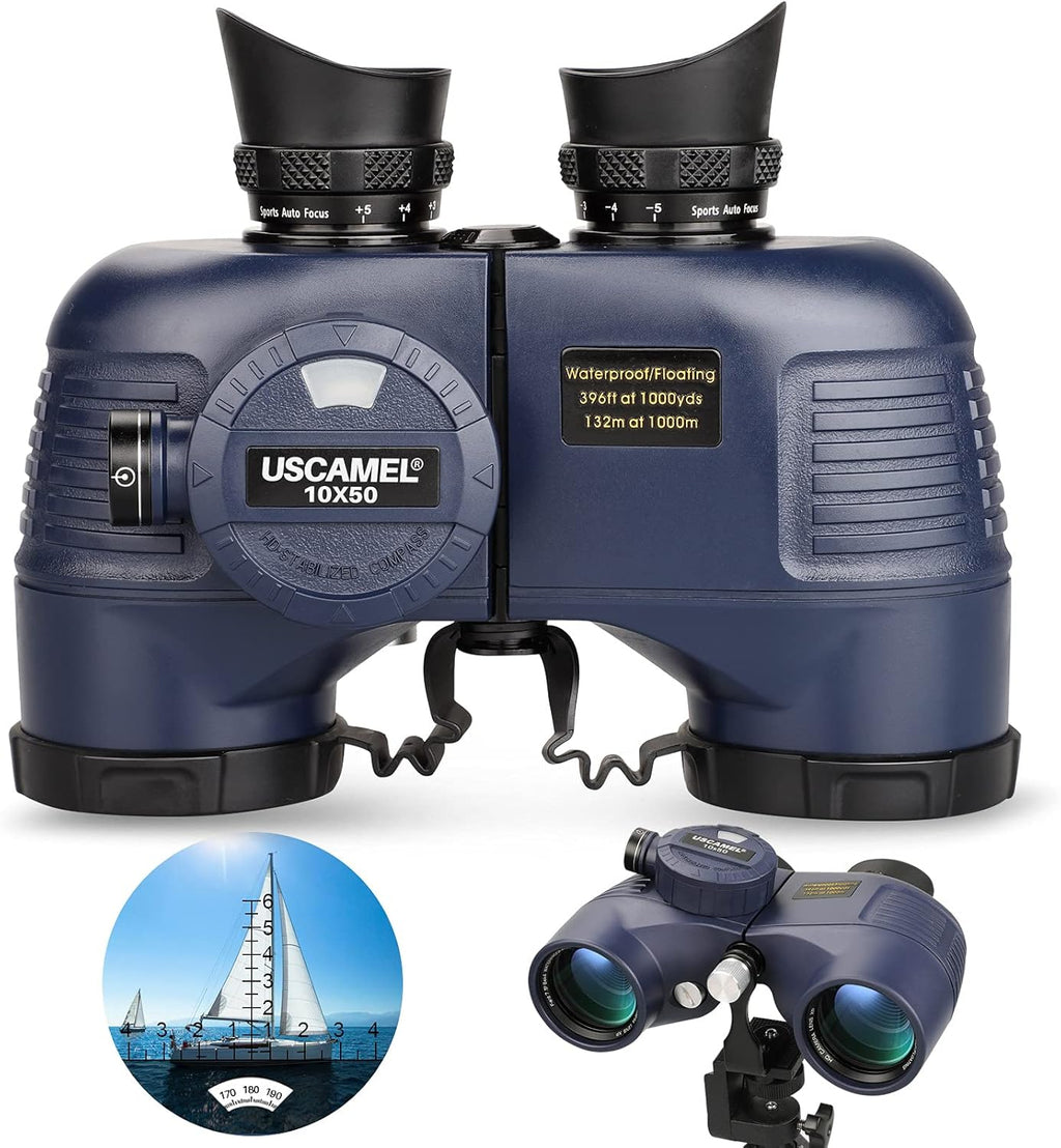 10×50 IPX7 Waterproof Marine Binoculars with Rangefinder Compass BAK4 Prism FMC Lens E72372
