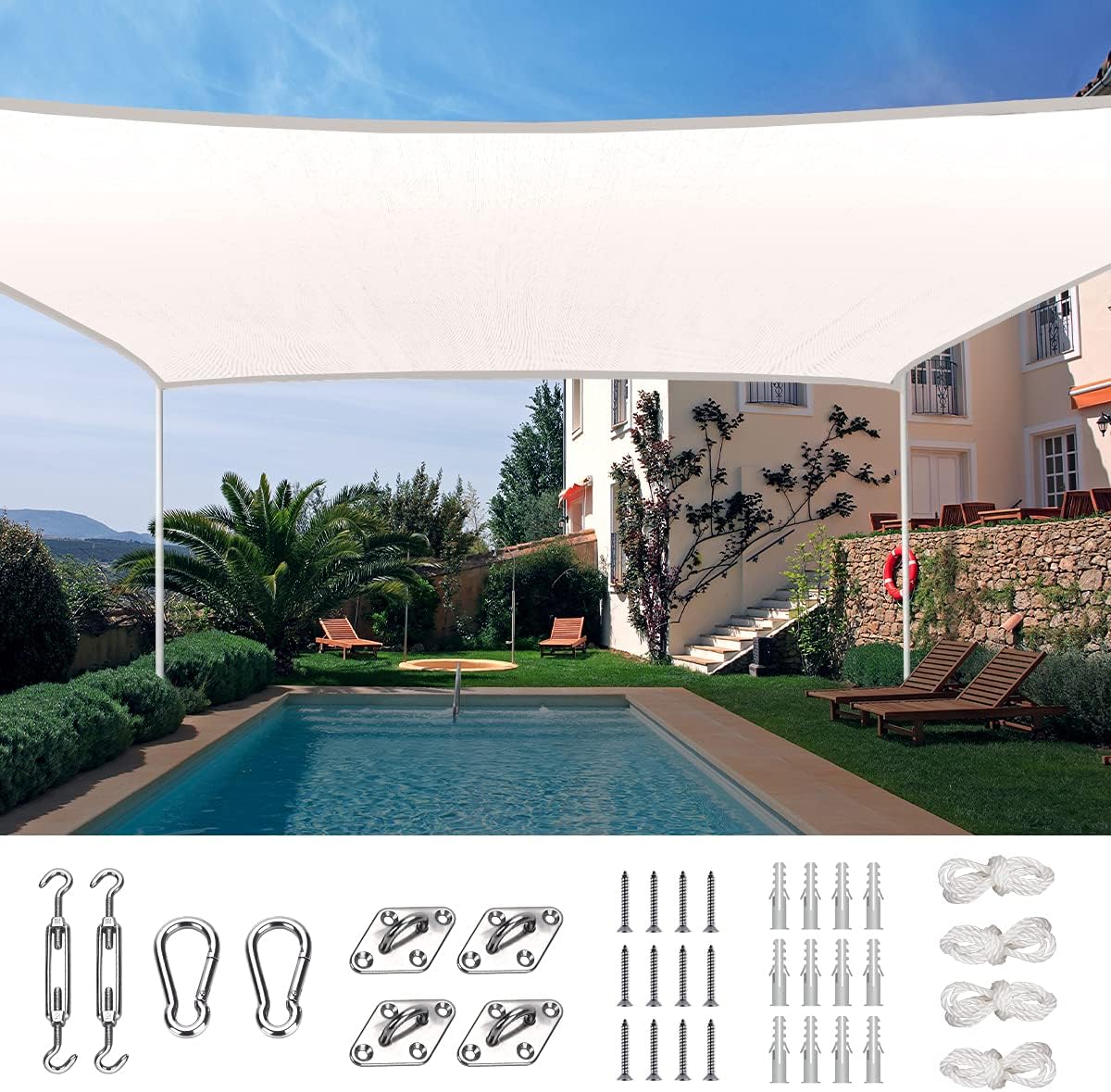 20X16FT 185G HDPE Rectangle Sun Shade Sail Canopy (Brown) Q858267