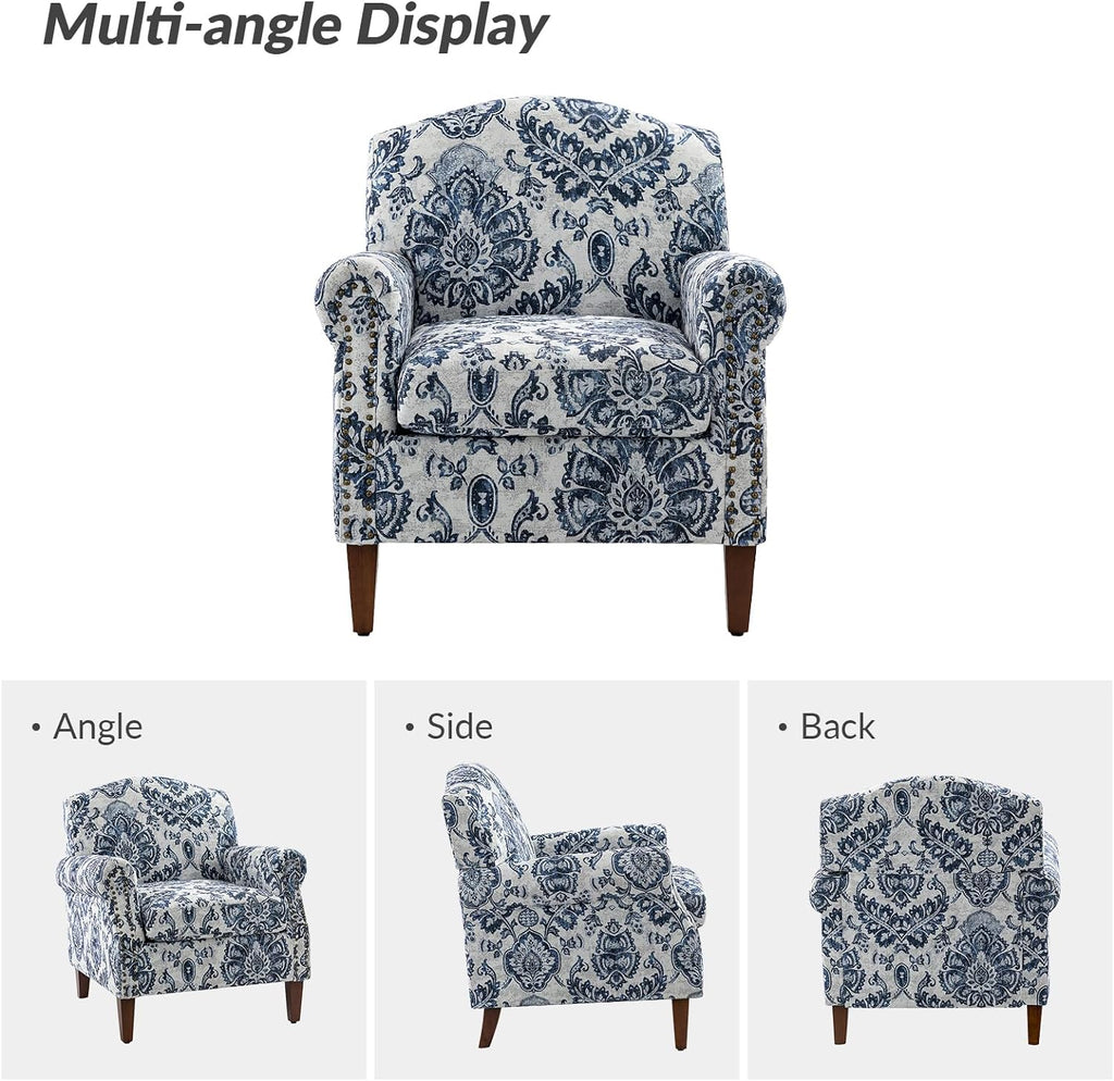 Navy Accent Chair with Wood Legs and Removable Cushion N214