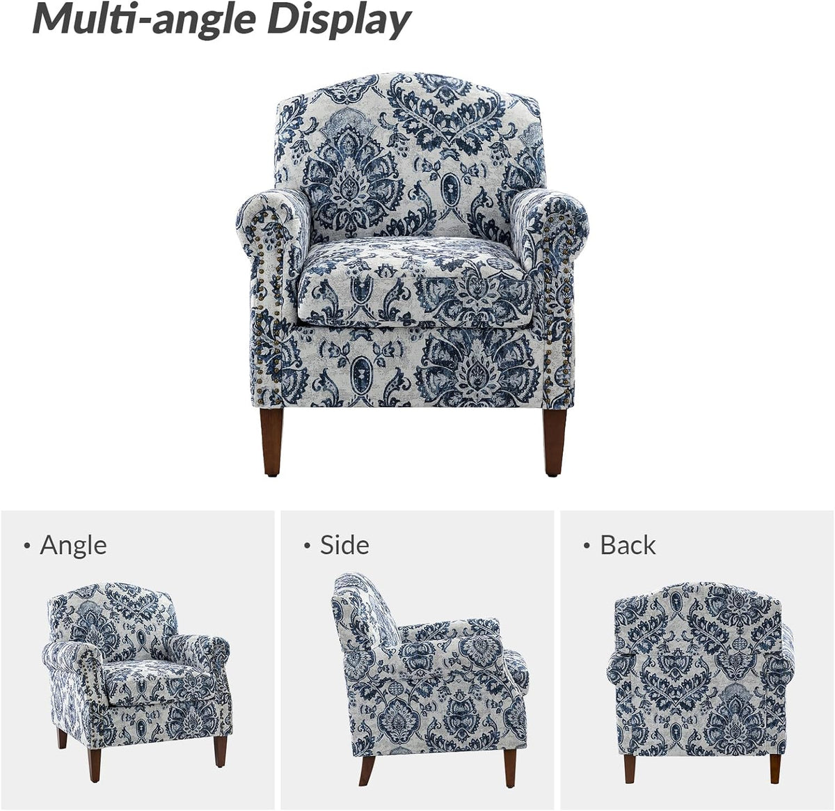 Navy Accent Chair with Wood Legs and Removable Cushion N214
