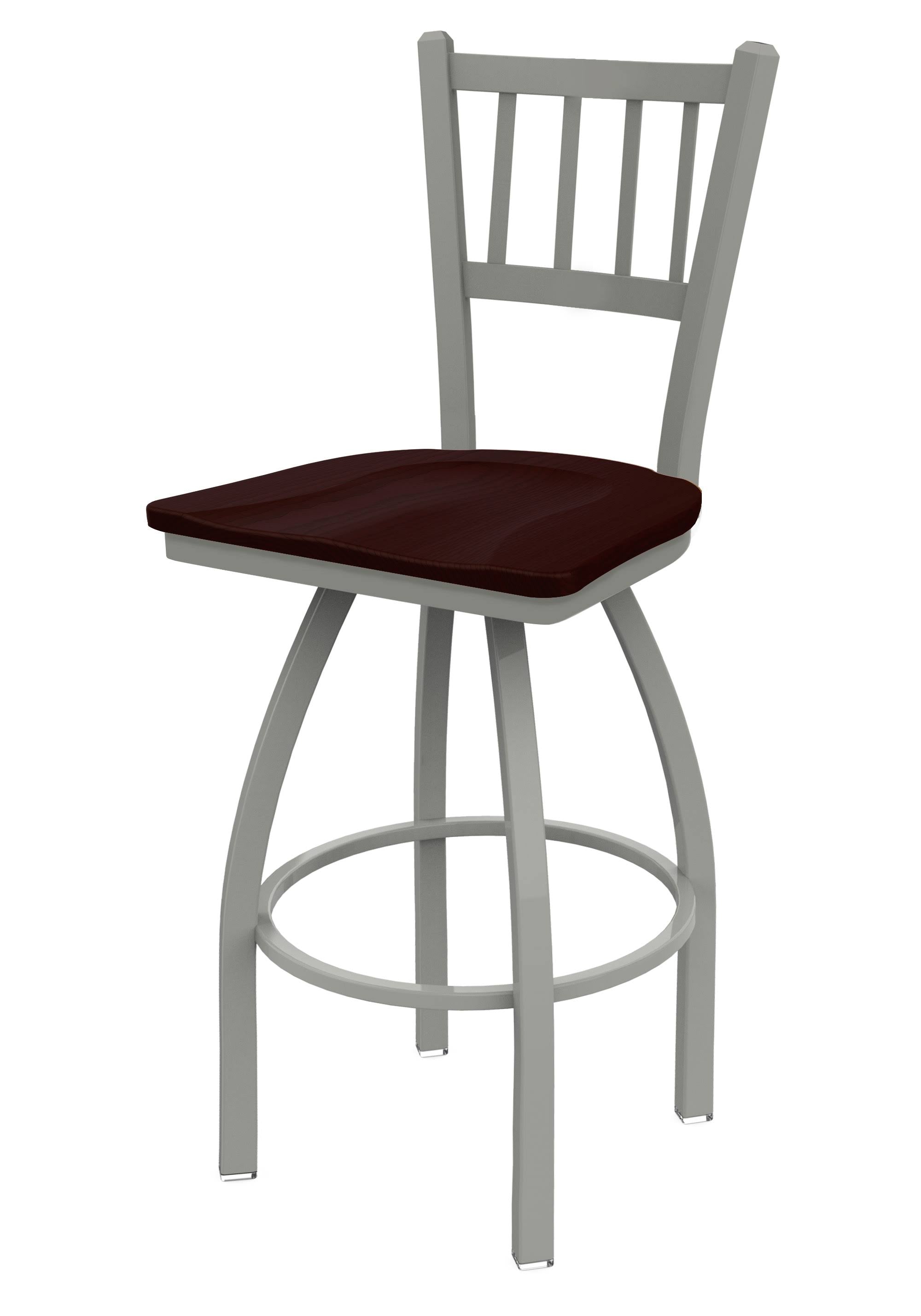 Swivel Bar Stool with Anodized Nickel Finish and Dark Cherry Oak Seat R3107